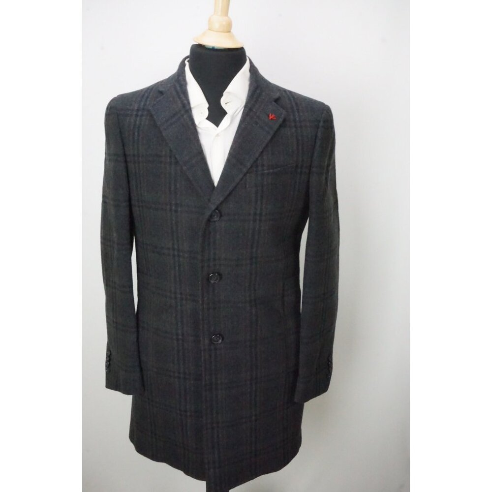 Isaia Napoli Multicolor Blue Flannel Heavy Wool Overcoat Sz 38R BRAND NEW